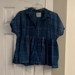 Lucky Brand Women's Blue Plaid Blouse